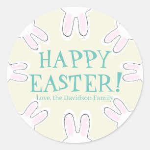 Happy Easter teal cream custom cute bunnies funny Classic Round Sticker