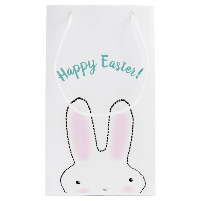 Happy Easter teal cute Easter Bunny custom script  Small Gift Bag (Back)