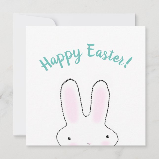 Happy Easter teal funny bunny custom script cute Card (Front)