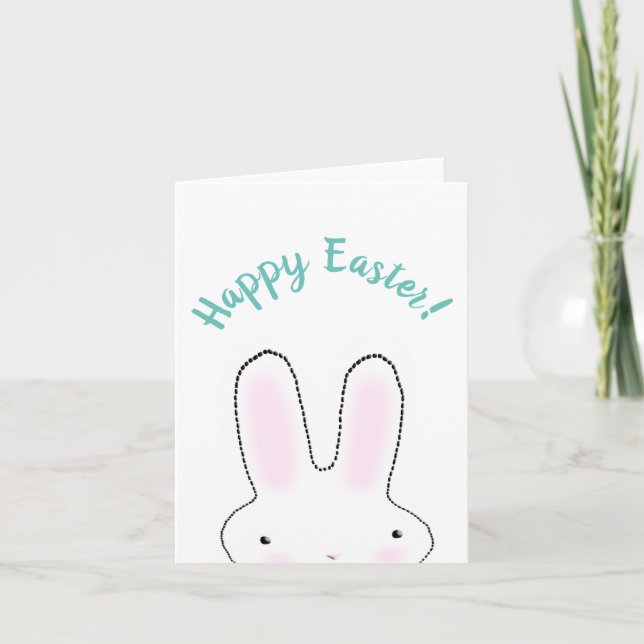 Happy Easter teal funny bunny custom script cute Card (Front)