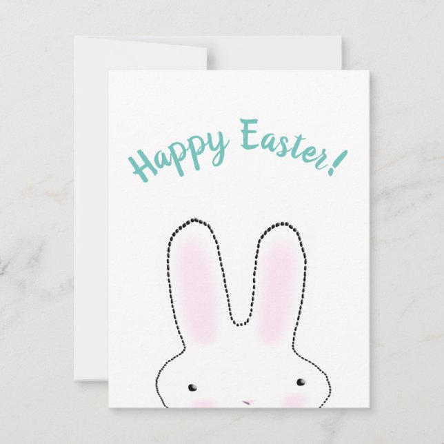 Happy Easter teal funny bunny custom script cute Card (Front)
