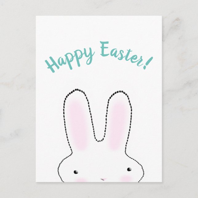 Happy Easter teal funny bunny custom script cute  Postcard (Front)