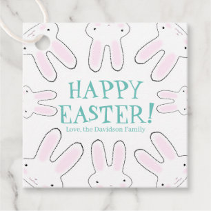 Happy Easter teal white custom cute bunnies funny Favour Tags