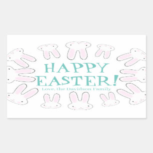 Happy Easter teal white custom text bunnies cute Sticker