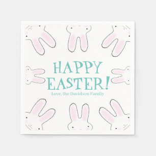 Happy Easter teal white custom text cute bunnies Napkin