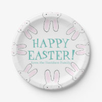 Happy Easter teal white custom text cute bunnies