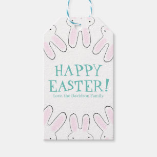 Happy Easter teal white cute bunny personalized  Gift Tags