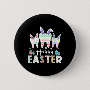 Happy Easter Teeth Tooth Rabbit Ears Dental Dentis 2 Inch Round Button