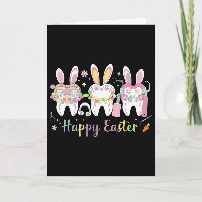 Happy Easter Teeth Tooth Rabbit Ears Dental Dentis Card (Front)