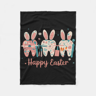 Happy Easter Teeth Tooth Rabbit Ears Dental Dentis Fleece Blanket