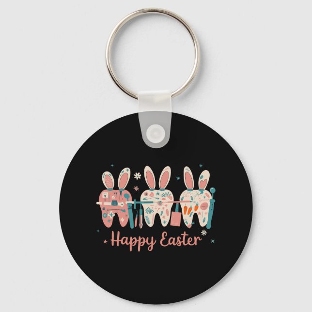 Happy Easter Teeth Tooth Rabbit Ears Dental Dentis Keychain (Front)