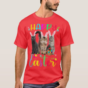 Happy Easter Three Cat Wearing Bunny Ears Basket K T-Shirt