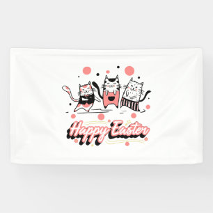 Happy Easter Three Cat Wearing Bunny Kitty Kitten Banner
