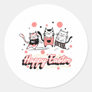 Happy Easter Three Cat Wearing Bunny Kitty Kitten  Classic Round Sticker