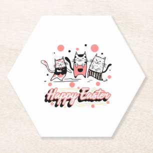 Happy Easter Three Cat Wearing Bunny Kitty Kitten Paper Coaster