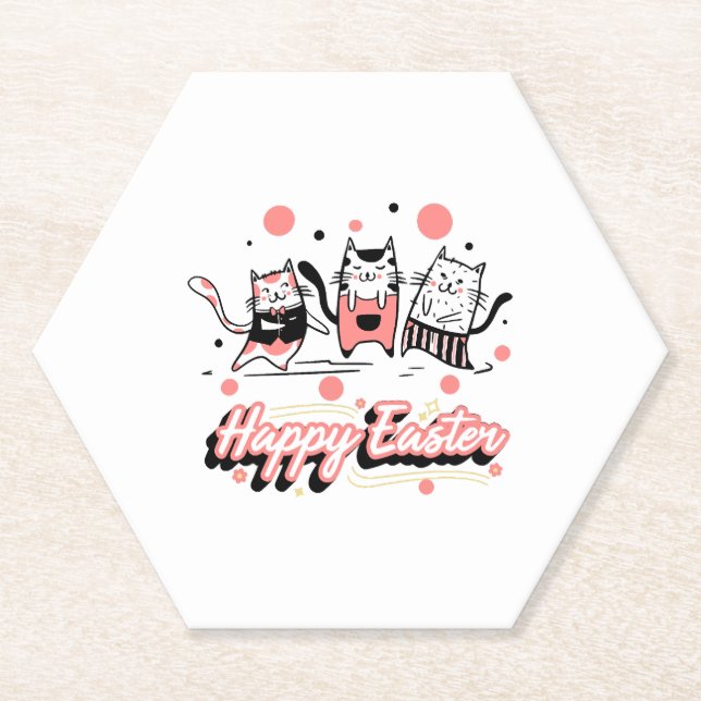 Happy Easter Three Cat Wearing Bunny Kitty Kitten  Paper Coaster (Front)