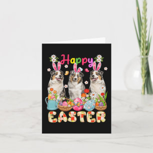 Happy Easter Three Cute Bunny Australian Shepherds Card