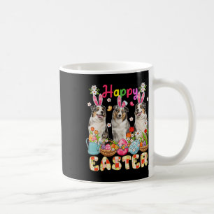Happy Easter Three Cute Bunny Australian Shepherds Coffee Mug