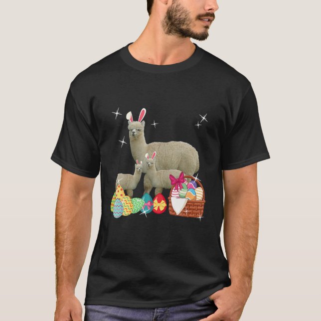 Happy Easter Three Llama Wearing Bunny Ear Llama L T-Shirt (Front)