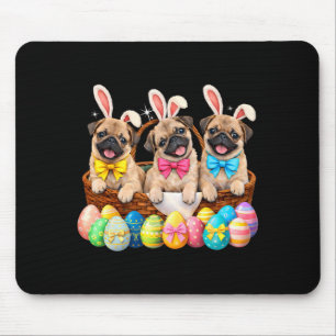 Happy Easter Three Pug Wearing Bunny Ears Basket Mouse Pad