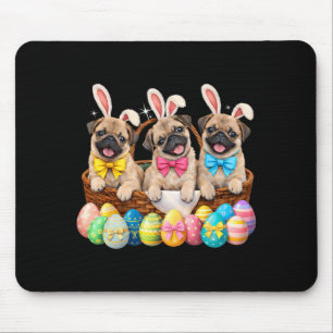 Happy Easter Three Pug Wearing Bunny Ears Basket Mouse Pad