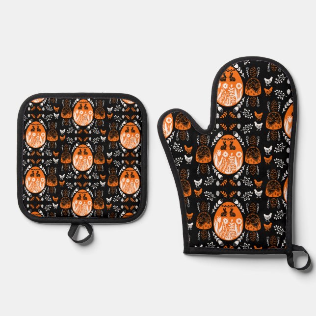 Happy Easter Time Holiday Gift Oven Mitt & Pot Holder Set (Front)