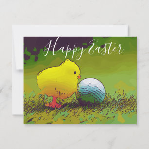Happy Easter to golfer with chicken and golf ball