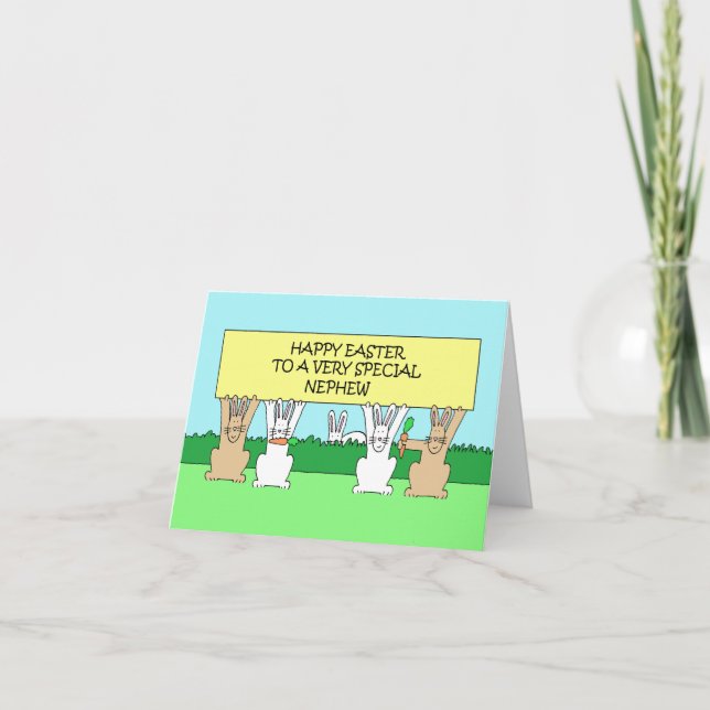 Happy Easter to Nephew Cartoon Bunnies Card (Front)