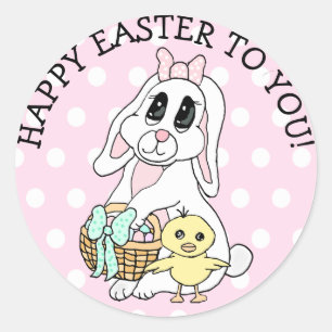 Happy Easter To You Bunny and Chick Classic Round Sticker