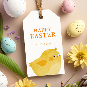 Happy Easter Treat with Little Chicken in Yellow Gift Tags