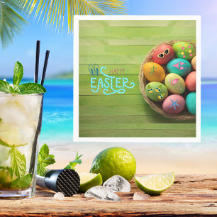 Happy Easter Tropical Beach Coastal Home Decor Napkin