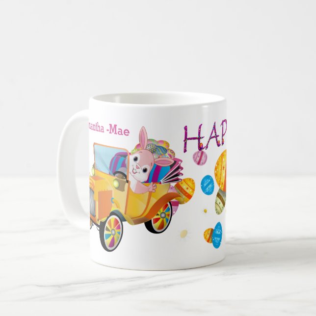 Happy Easter Truck Rabbit with Eggs Personalized  Coffee Mug (Front Left)