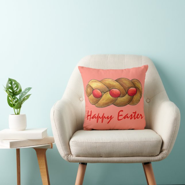 Happy Easter Tsoureki Greek Armenian Holiday Bread Throw Pillow (Chair)