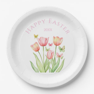 Happy Easter Tulip Paper Plate