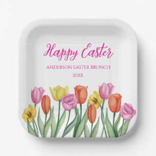 Happy Easter Tulip  Paper Plate