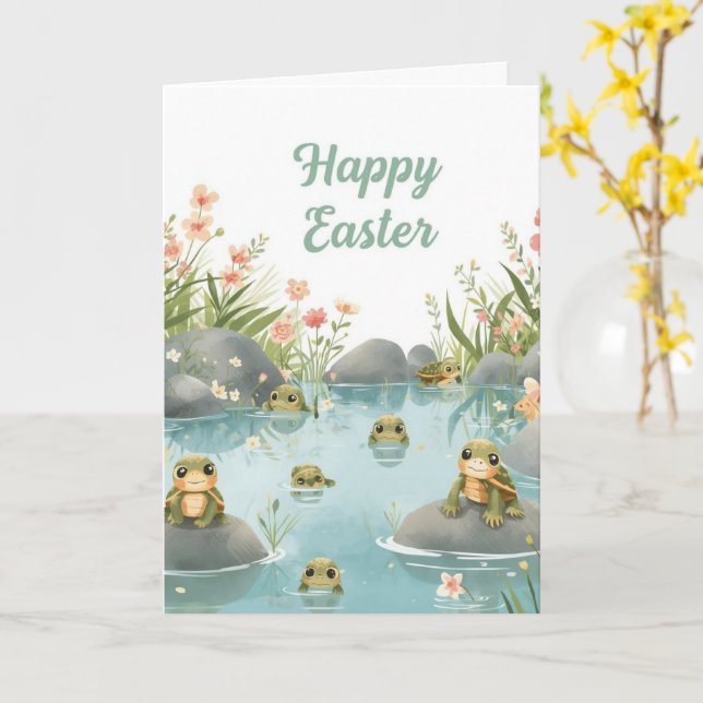 Happy easter  turtles card (Yellow Flower)