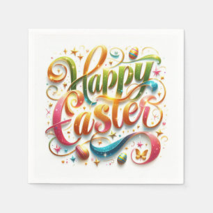 Happy Easter Typography in Glitter Napkin