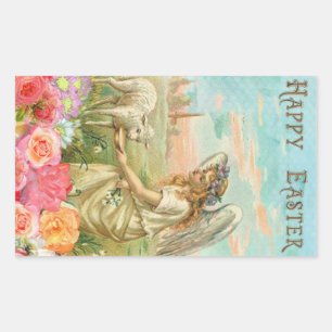Happy Easter Typography Vintage Angel Lamb Sticker