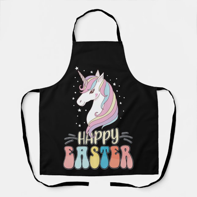 Happy Easter Unicorn Bunny Rabbit Eggs Apron (Front)