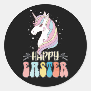 Happy Easter Unicorn Bunny Rabbit Eggs Classic Round Sticker