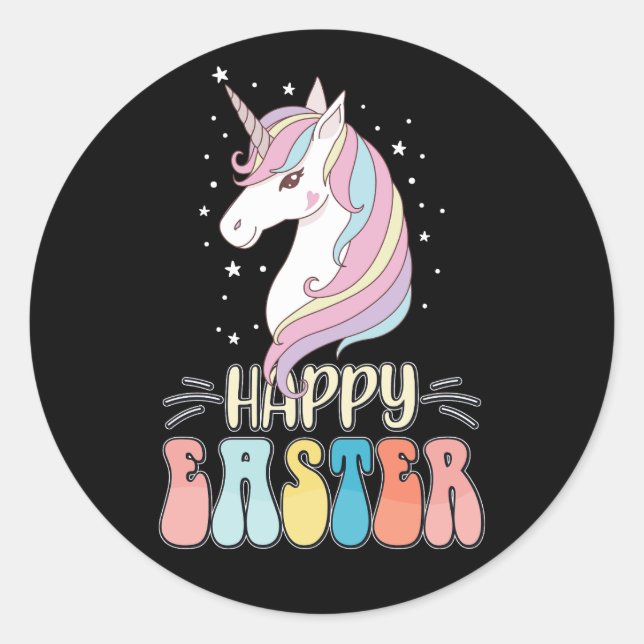 Happy Easter Unicorn Bunny Rabbit Eggs Classic Round Sticker (Front)