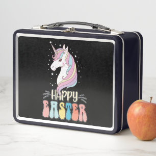 Happy Easter Unicorn Bunny Rabbit Eggs Metal Lunch Box