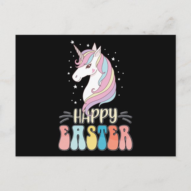 Happy Easter Unicorn Bunny Rabbit Eggs Postcard (Front)