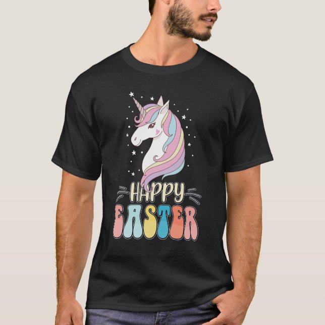 Happy Easter Unicorn Bunny Rabbit Eggs T-Shirt (Front)