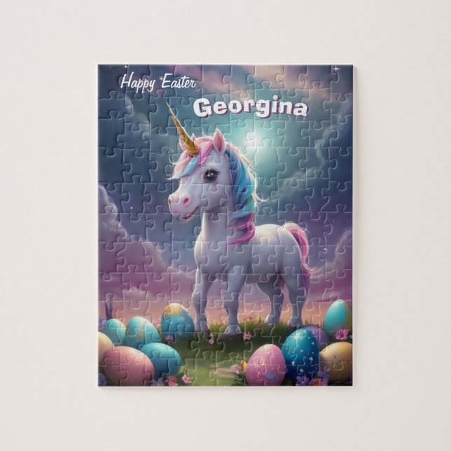 Happy Easter Unicorn Personalized Kids  Jigsaw Puzzle (Vertical)