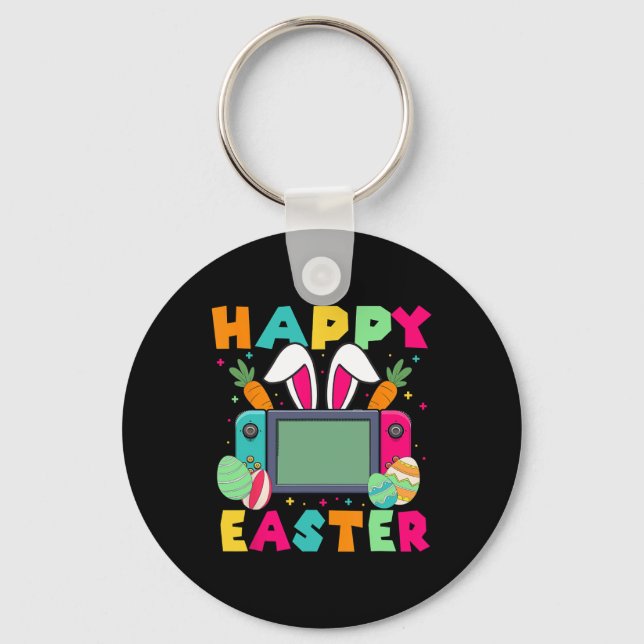 Happy Easter Video Game Bunny Gaming Controller Ga Keychain (Front)