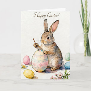Happy Easter Vintage Bunny Painting an Egg Card