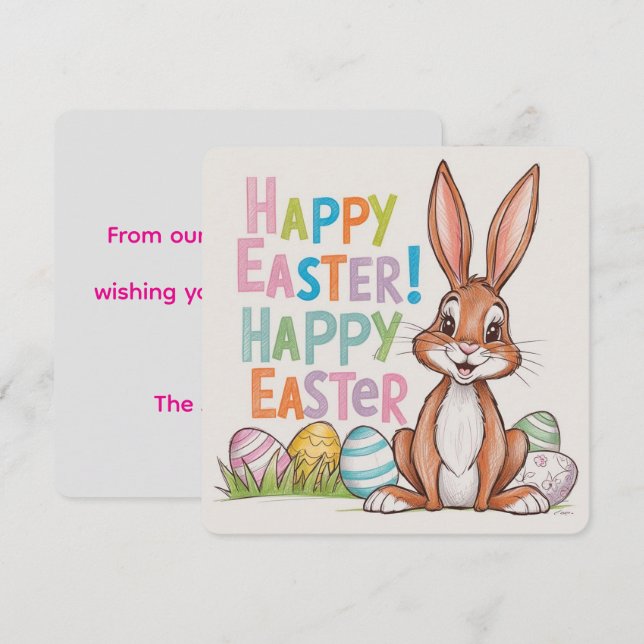Happy Easter vintage Bunny personalized Holiday Card (Front/Back)
