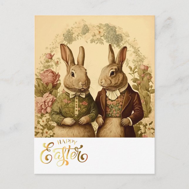 Happy Easter Vintage Bunny Postcard (Front)