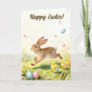 Happy Easter Vintage Bunny Spring Illustration Card